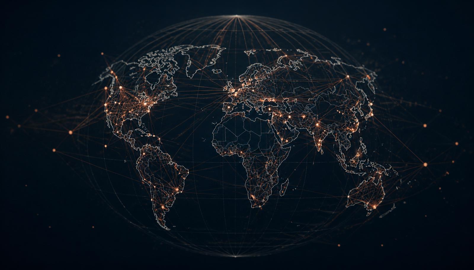 Rete internazionale di connessioni tra continenti